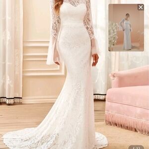 SHEIN White Lace Wedding Dress